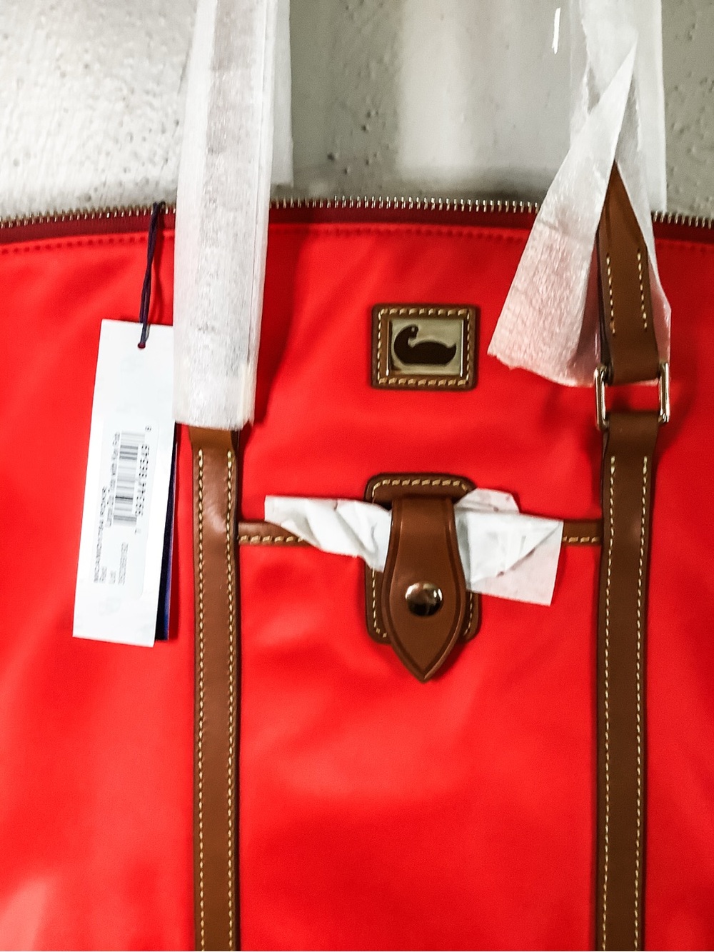 NWT Dooney & Bourke Red Nylon Wayfarer Tote Bag with Leather Trim - Picture 2 of 7